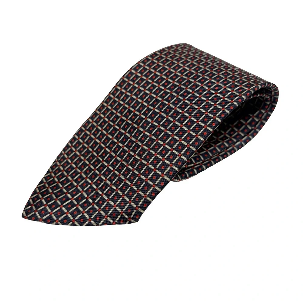 Vtg Boutique Princesa E.U. Silk Tie Navy Red‎ Geometric Mod Retro 60s 70s READ